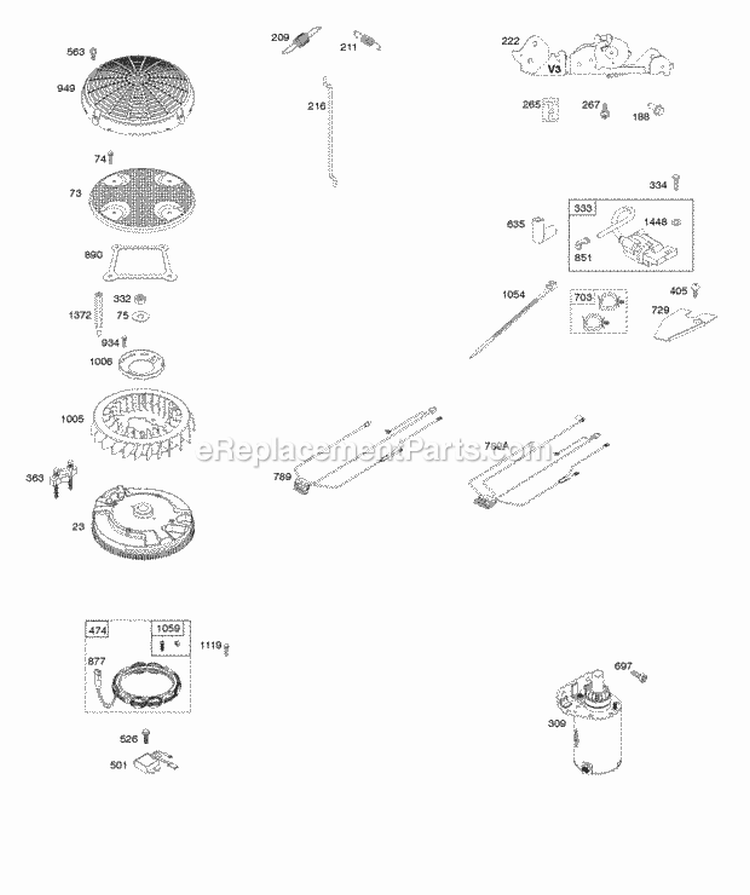 Flywheel Controls Wire Harness Alternator Starter Diagram and Parts List for 49L977-0001-G5  Briggs and Stratton Engine